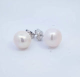 STEW-208, Sterling Silver Pearl Stud Earrings Push Back-silver color, 8mm width