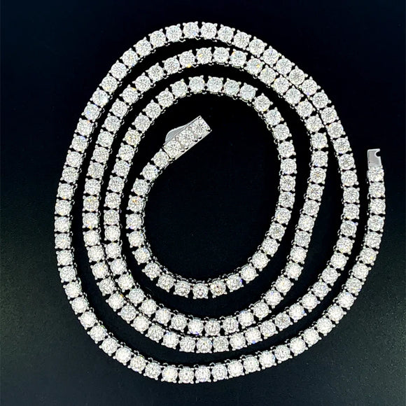 Moissanite Stone D Color Unisex 3mm Width Tennis Chain 18Inch Length-silver color