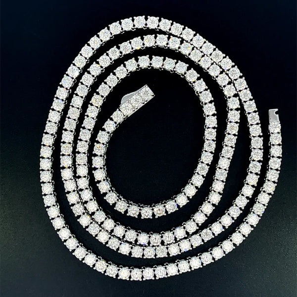 Moissanite Stone D Color Unisex Tennis Chain 3mm Width 22 Inch Length-silver color
