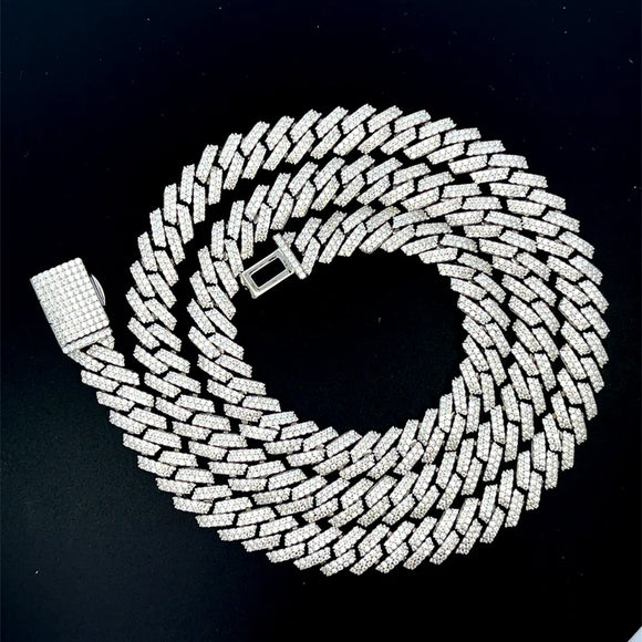 Moissanite Stone D Color Unisex Cuban Chain 10mm Width 20Inch Length-silver color