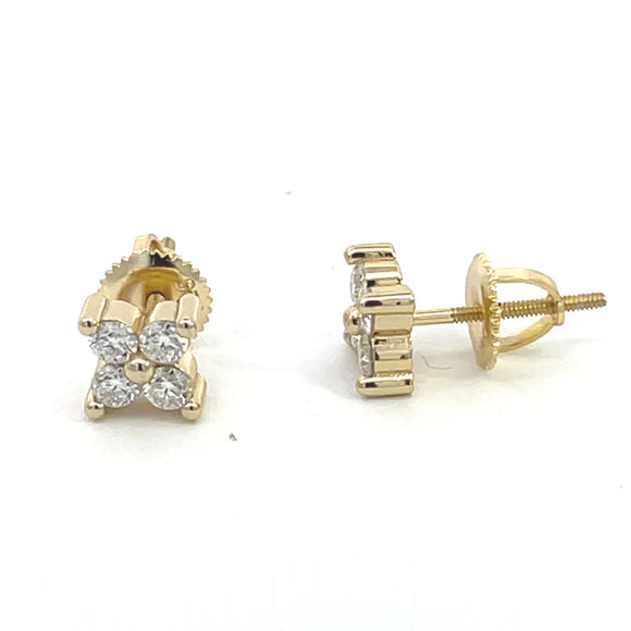 Moissanite Stone Sterling Silver Women Four Clover Stud Earrings Screw Back-gold or silver color, MEM 39
