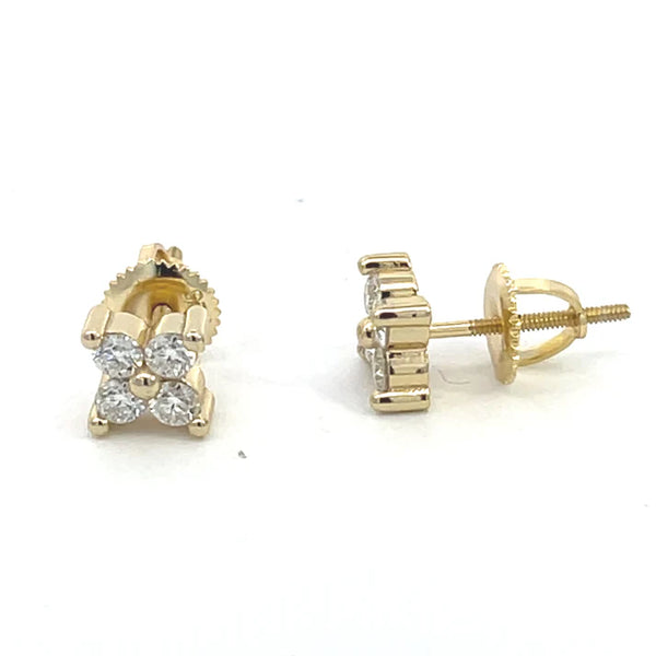 Moissanite Stone Sterling Silver Women Four Clover Stud Earrings Screw Back-gold or silver color, MEM 39