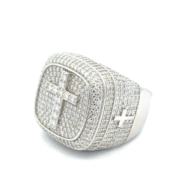 Moissanite Stone D Color Unisex Sterling Silver Cross Rings-silver color, MEM 09