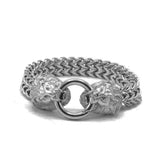 SBM-561, Men Stainless Steel 2 Lion Heads Bracelet- 8.5'' length. 12mm width, 5mm thick