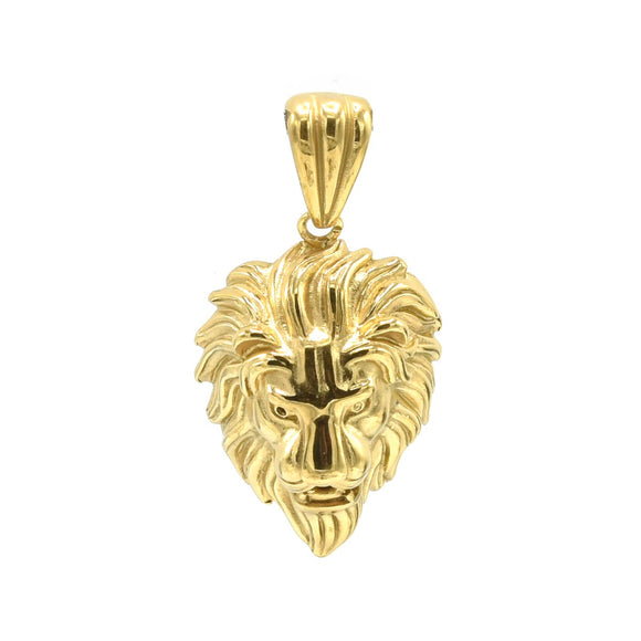 SP-612, Stainless Steel Lion Head Pendant, Gold or Silver colors, 30mm width, 55mm high, 17mm thick