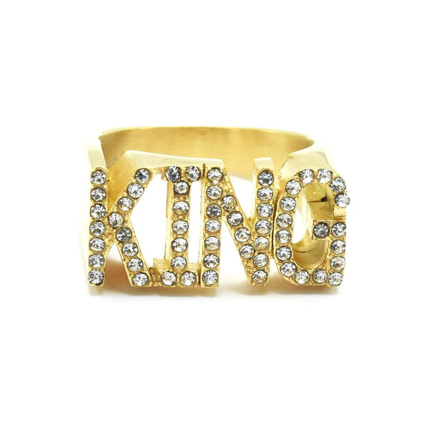 SRM-04, Stainless Steel Unisex KING Fashion Ring, gold or silver color, 10mm High x 23mm Width, 2mm Thick