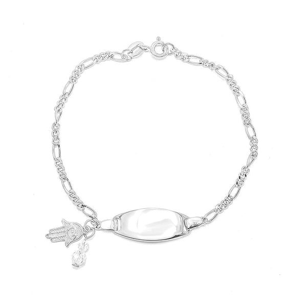 STBW-51, Sterling Silver Bar and Hamsa hand Bracelet- silver color