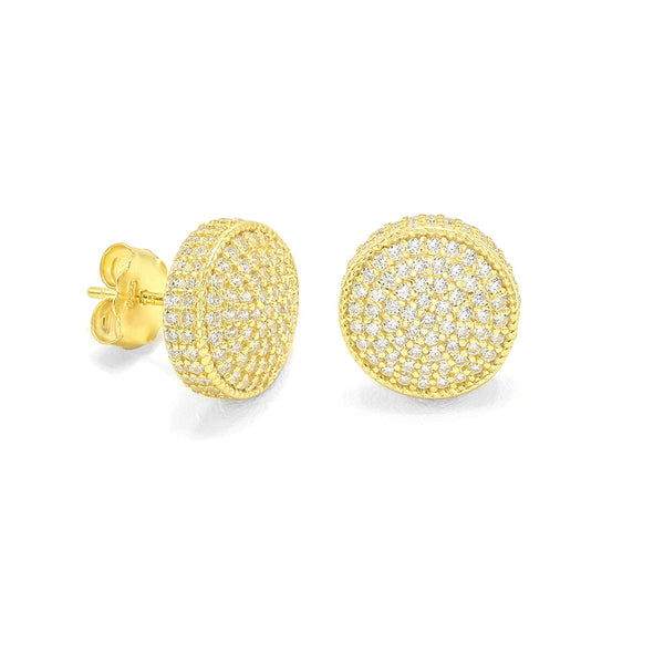 STEM-205, Men 925 Sterling Silver Push Back Stud Earrings-12mm Round Gold or Silver color