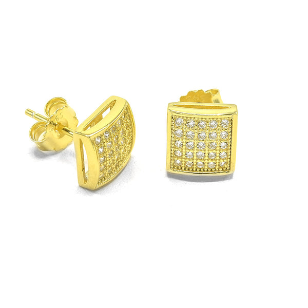 STEM-31, Men Sterling Silver Push back Stud Earrings -6mm X 6mm Square Gold, black or silver color
