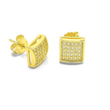 STEM-31, Men Sterling Silver Push back Stud Earrings -6mm X 6mm Square Gold, black or silver color