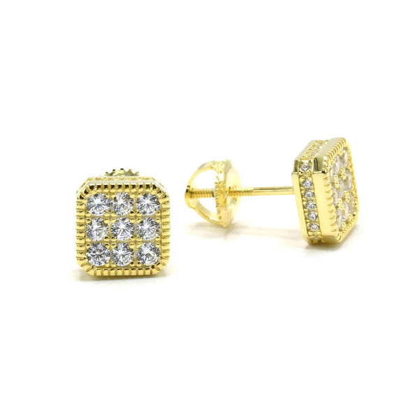 STEM-264, Men 925 Sterling Silver Screw Back Stud Earrings -8mm Square Gold or Silver Color