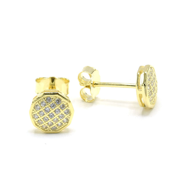 STEM-275, Men 925 Sterling Silver Stud Push Back Earrings-7mm Octagon gold or silver color