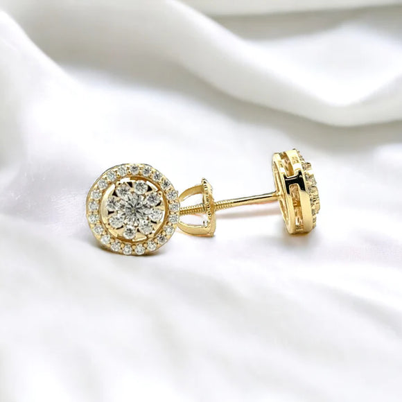 Moissanite Stone Sterling Silver 8mm Round Unisex Screw Back Stud Earring-gold or silver color, MEM 09