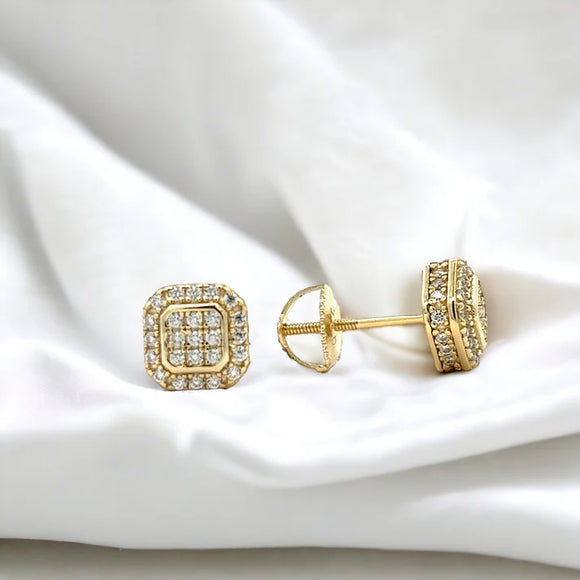 Moissanite Stone Sterling Silver 7mm Square Unisex Screw Back Stud Earrings-gold or silver color, MEM 10