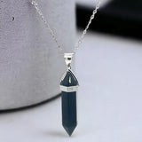 STNW-300, Sterling Silver Real Stone Necklace- Pink, Moon, Water,Black, Jade, Purple color