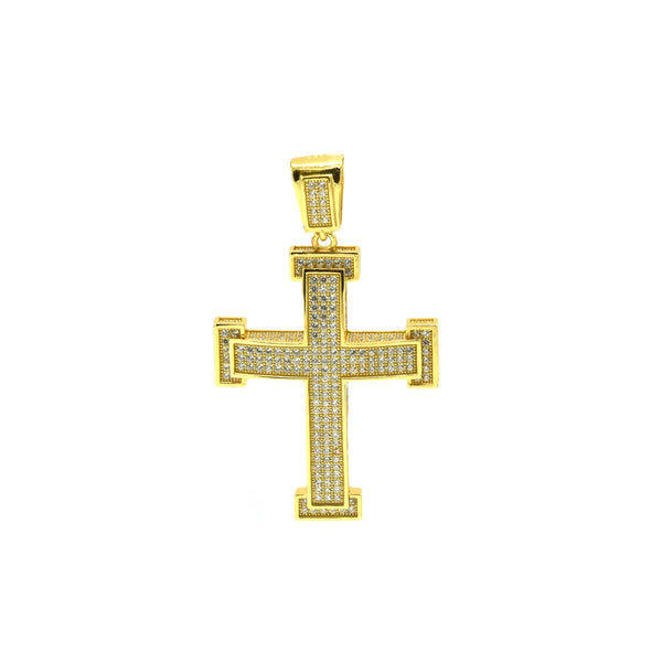 STPM 19, Men S925 Sterling Silver Icy Bling Bling Cross Pendant-Gold or Silver color