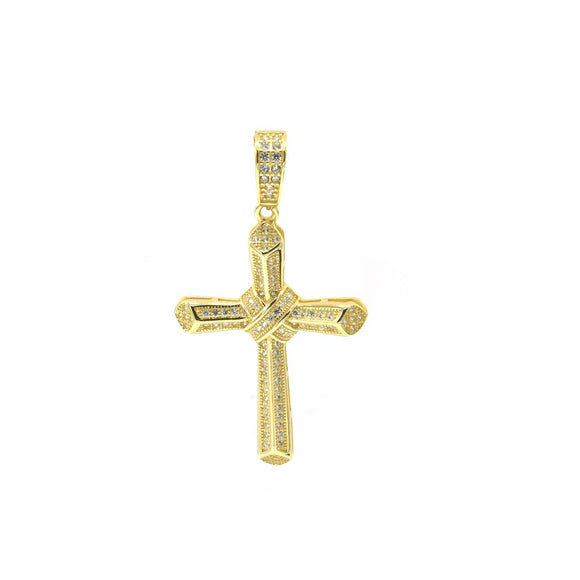 STPM-22, Men and Women S925 Sterling Silver Icy Bling Bling Cross Pendant-Gold or Silver color