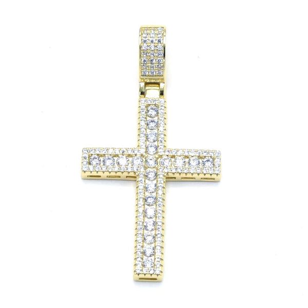 STPM-267, Unisex S925 Sterling Silver Icy bling bling Cross Pendant-Gold color