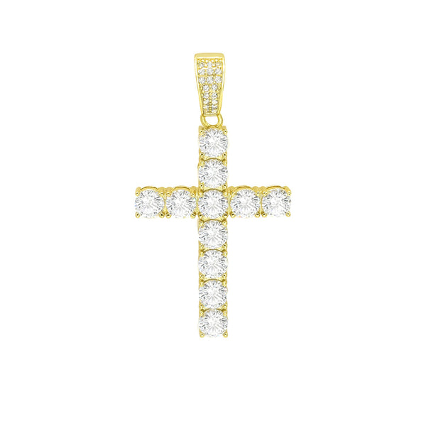 STPM-364, Men S925 Sterling Silver Cubic Zirconium Cross Pendant- Gold or Silver color