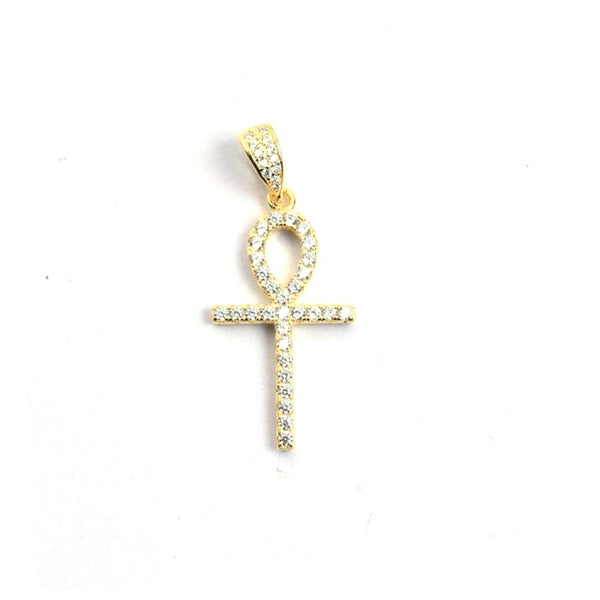 STPM-380, Men and Women S925 Sterling Silver Icy Bling Bling Ankh Pendant-gold or silver color