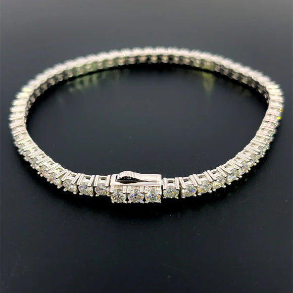 Moissanite Stone Sterling Silver Unisex Tennis Bracelet 4mm Width 7Inch length-silver color