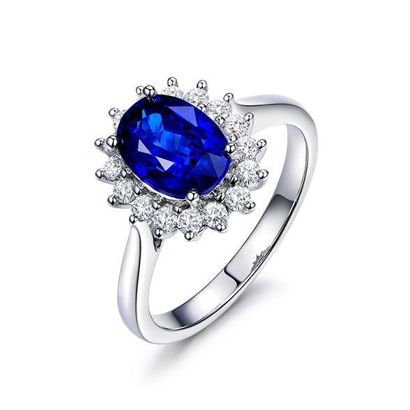 STRW-114, Women 925 Sterling Silver Princess Diana Inspired Blue Sapphire Ring
