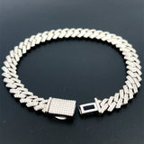 Moissanite Stone D Color Unisex Cuban Chain 12mm Width 22Inch Length-silver color