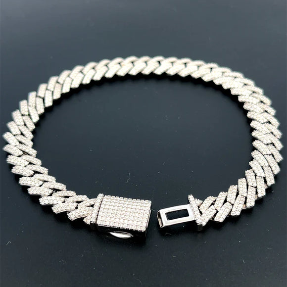 Moissanite Stone D Color Unisex Cuban Bracelet 10mm Width 8Inch Length-silver color