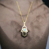 STNW-105, Sterling Silver Hamsa Hand Pendant Necklace- gold or silver color
