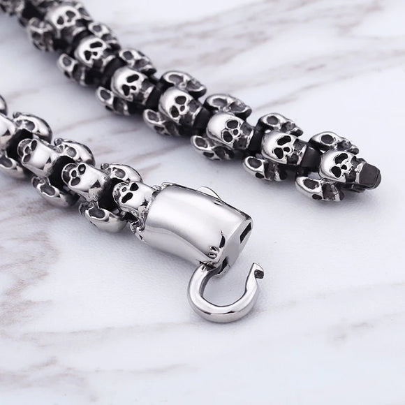 SBM-599,Stainless Steel Skull Bracelet Silver Color Width-12mm round, Length-8.5mm