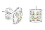 STEM-249, Men Sterling Silver Push Back Stud Earrings- 8MM Square Silver or Silver Gold Color