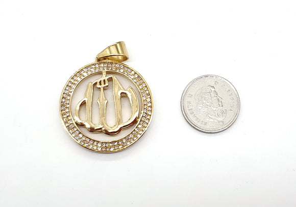 SP-885, Allah pendant, gold or silver color, 35mm width (round), 50mm high, 3mm thick