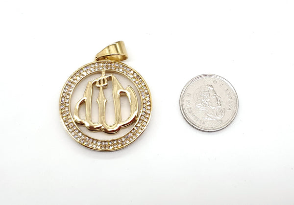 SP-885, Allah pendant, gold or silver color, 35mm width (round), 50mm high, 3mm thick