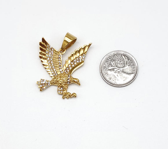 SP-893, Stainless Steel Icy Eagle Pendant-gold or silver color, 35mm width, 45mm high, 5mm thick