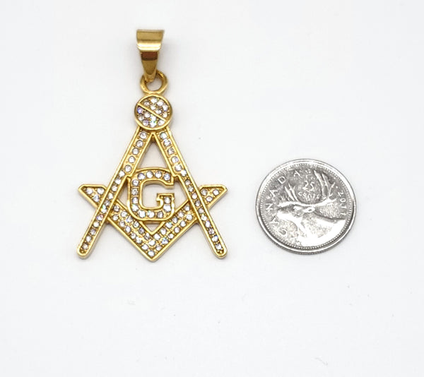 SP-802, Stainless Steel Mason Pendant - gold color, 36mm width, 60mm high, 3mm thick