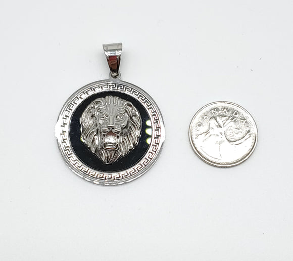 SP-959, Stainless Steel Lion Head Pendant-silver black, 40mm width, 50mm high, 10mm thick