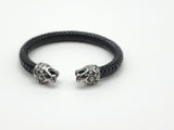 LBM-386, Stainless Steel Lion Head Leather Bangle-gold or silver color, Width-8mm, Inside Length-55mm
