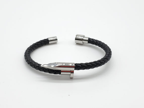 LBM-400,Stainless Steel Nail Leather Bracelet-silver color, Width-6mm, Length-8.5''