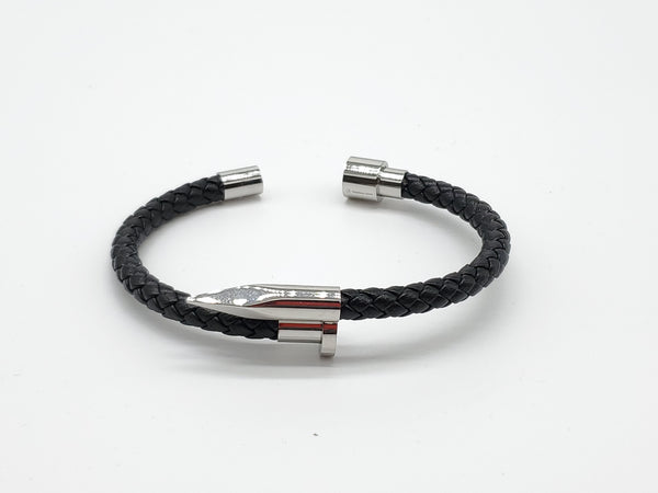 LBM-400,Stainless Steel Nail Leather Bracelet-silver color, Width-6mm, Length-8.5''