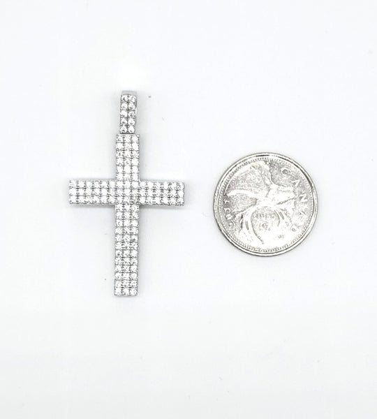 STPM-269, Men and Women S925 Sterling Silver Icy Bling Bling Cross Pendant- Silver color