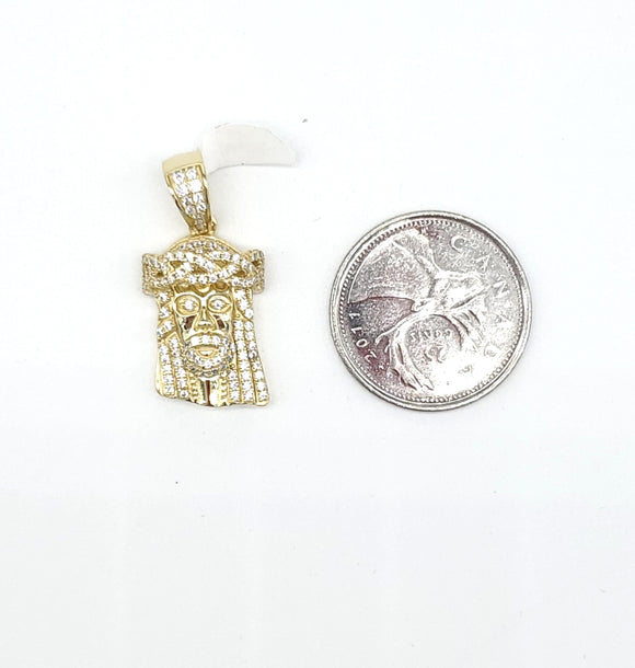 STPM-381, Men S925 Sterling Silver Icy Bling Bling Jesus Head Pendant-Gold or Silver color