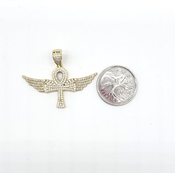 STPM-322, Men S925 Sterling Silver Icy Bling Bling Ankh Pendant- silver color
