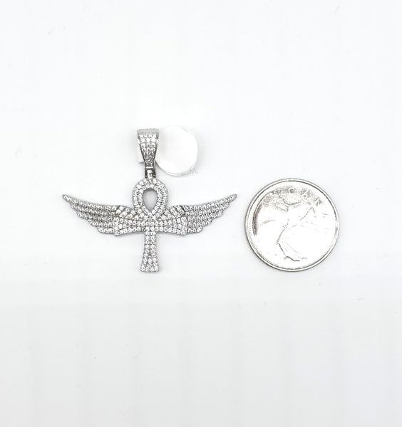STPM-322, Men S925 Sterling Silver Icy Bling Bling Ankh Pendant- silver color