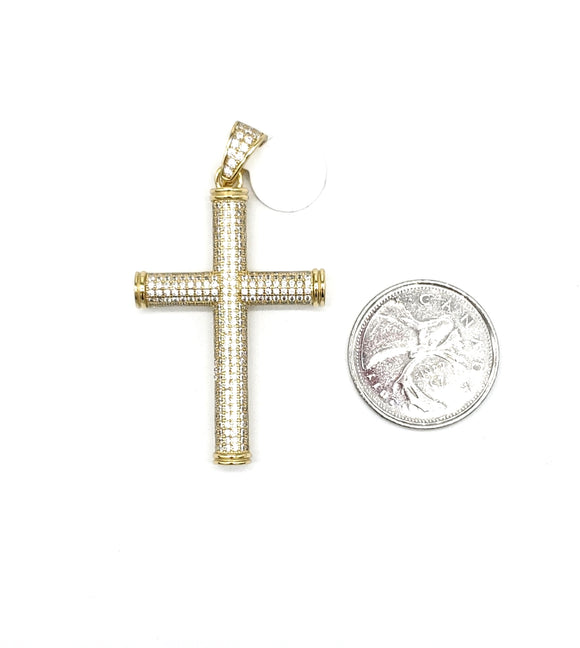 STPM-358, Men S925 Sterling Silver Icy Bling Bling Cross Pendant- gold or silver color