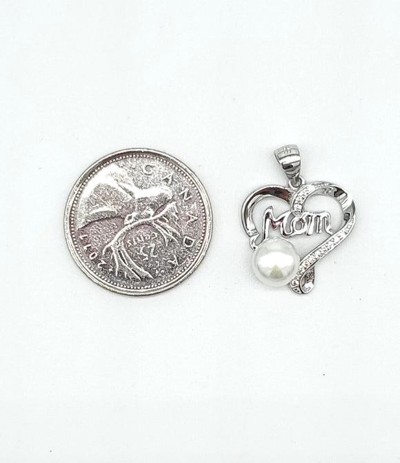 STPW-204, Sterling Silver Heart with Mom and Pearl Pendant