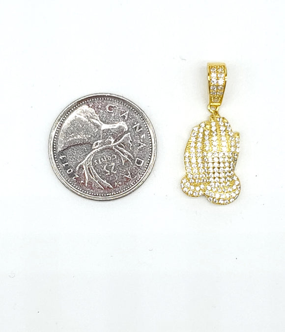 STPM-50, Men and Women S925 Sterling Silver Icy Bling Bling Pray Hand Pendant-Gold or Silver color