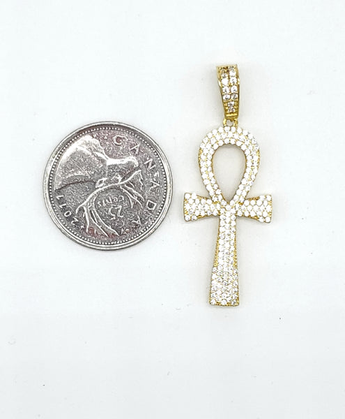 STPM*134, Men and Women S925 Sterling Silver Icy Bling Bling Ankh Pendant-gold or silver color