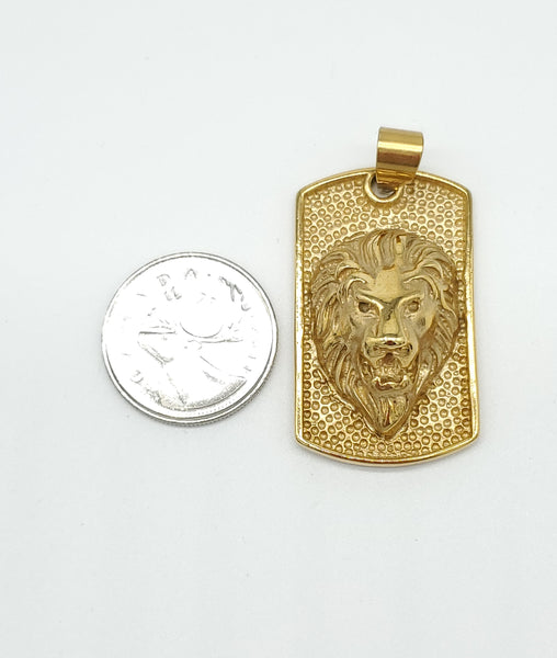 SP-934, Stainless Steel Lion head Pendant - Gold or Silver color, 25mm Width, 50mm high, 10mm thick