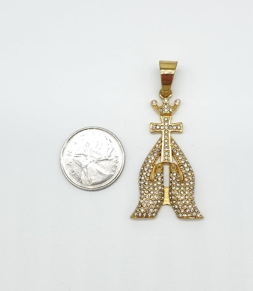 SP-857， Stainless Steel Pray Hand With Cross Pendant- gold color