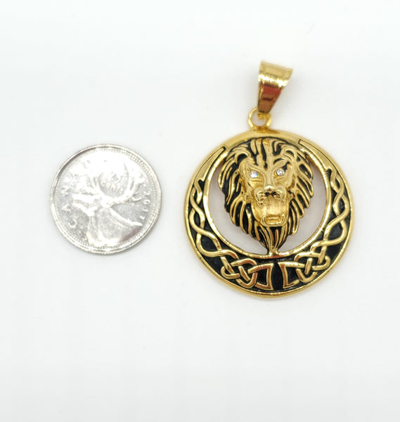 SP-960, Stainless Steel Lion Head Pendant-Gold or Silver Color